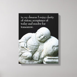 Cute Peaceful Sleeping Young Monk Stone Sculpture Canvas Afdruk