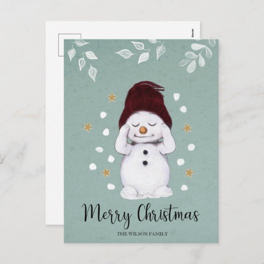 Cute Peaceful Snowman Winter Blue Kerstmis Feestdagenkaart (Voorkant / Achterkant)