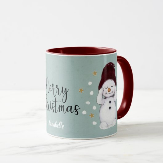 Cute Peaceful Snowman Winter Blue Kerstmis Mok (Voorkant rechts)