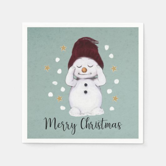 Cute Peaceful Snowman Winter Blue Kerstmis Servet (Voorkant)