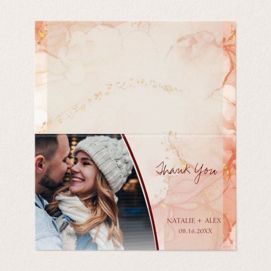 Cute Peach Gold Marble Photo Weddenschap Hartelijk Kaart (Buitenkant ongevouwen)