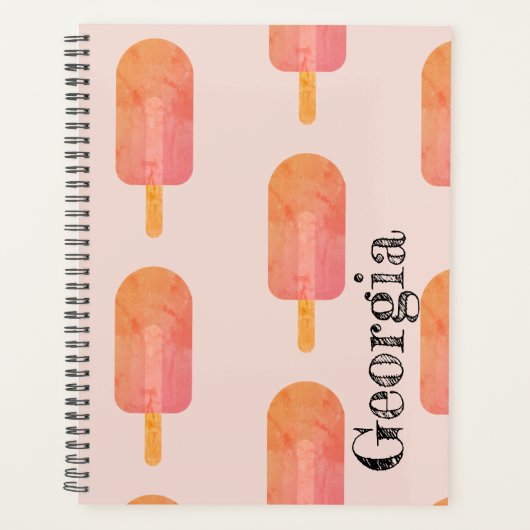 Cute Peachy Oranje Popsicle Custom Name Planner (Voorkant)
