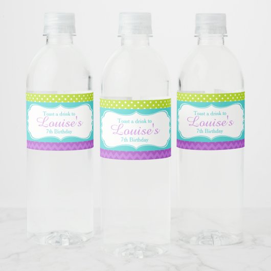 Cute Peacock Green en Paars Waterfles Etiket (Flessen)