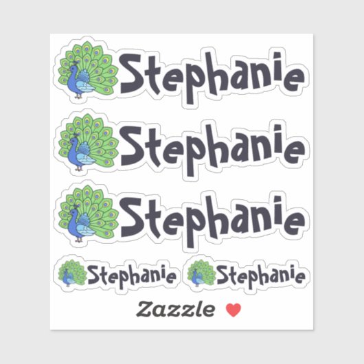 Cute Peacock Name Stickers - Set of Five (Feuille)