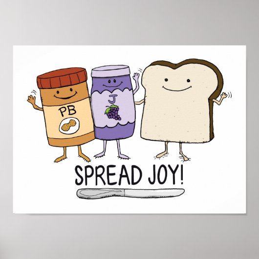 Cute Peanut Butter & Jelly & Bread Spread Joy Poster (Voorkant)