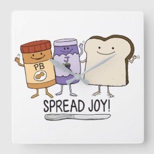 Cute Peanut Butter & Jelly & Bread Spread Joy Vierkante Klok