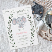 Cute peanut elephant greenery script baby shower kaart