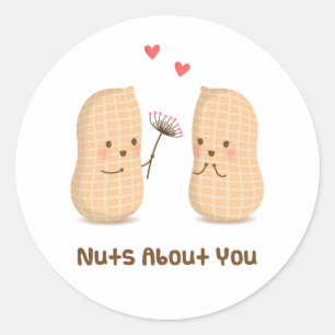Cute Peanuts Nuts Over You Pun Love Humor Ronde Sticker