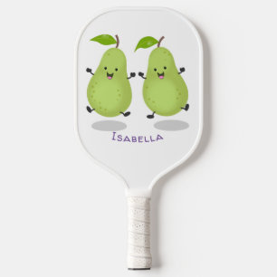 Cute pear pair cartoon illustratie pickleball paddle
