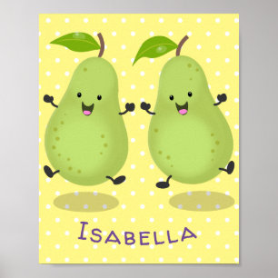 Cute pear pair cartoon illustratie poster