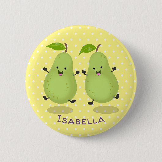 Cute pear pair cartoon illustratie ronde button 5,7 cm (Voorkant)