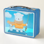 Cute pêche Ours Polaire Kid Metal Lunchbox (Dos)