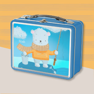 Cute pêche Ours Polaire Kid Metal Lunchbox
