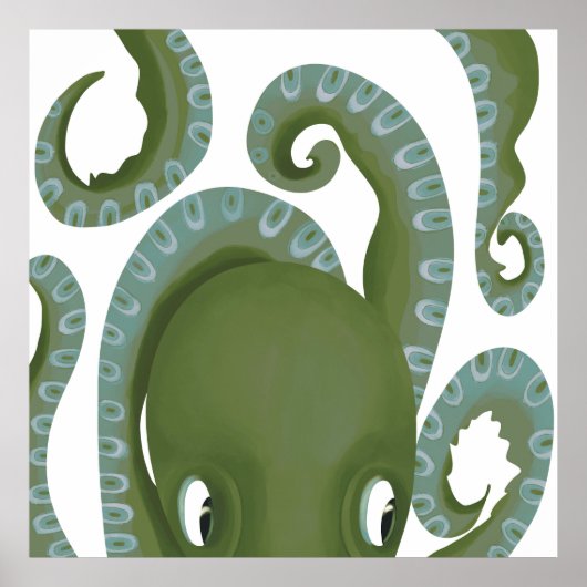 Cute Peek-A-Boo Green Octopus Poster (Voorkant)