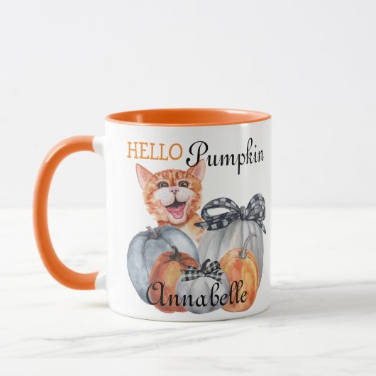 Cute Peek a Boo Oranje Cat Hallo Pumpkin Name Mok (Links)