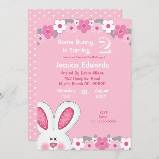 Cute Peeking Lapin Lapin 2e Invitation anniversair (Devant / Derrière)