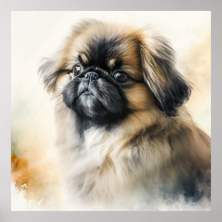 Cute Pekingese puppy Waterverf Painting Poster