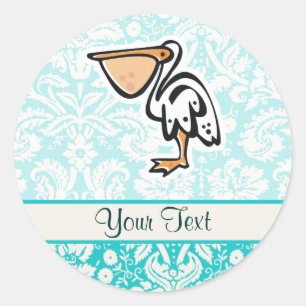 Cute Pelican; Blauwgroen Ronde Sticker