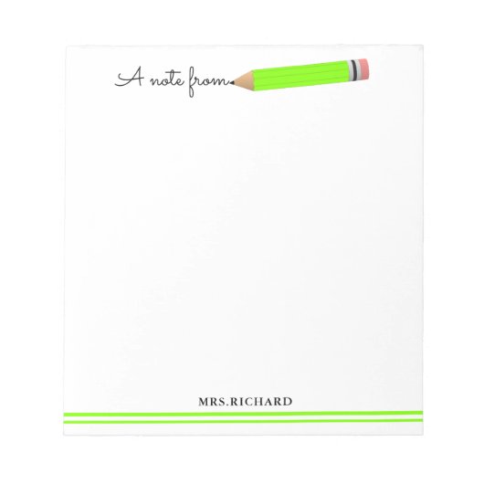 Cute Pencil A Note of Teacher Personised Notitieblok (Voorkant)