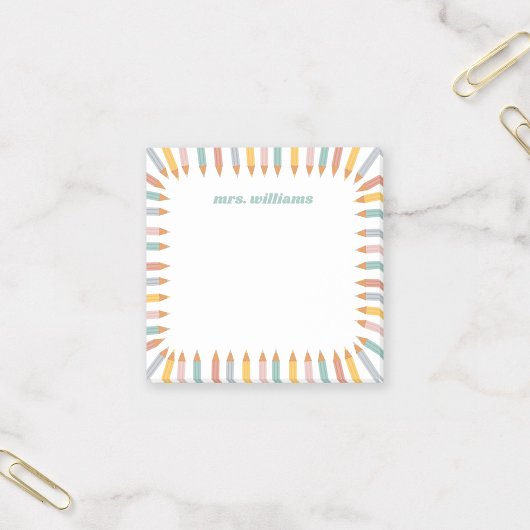 Cute Pencil Border Custom Name Teacher Gift Post-it® Notes