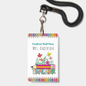 Cute Pencils Student Hall Pass Badge (Achterkant met lanyard)