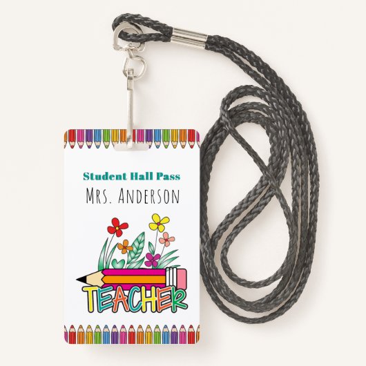 Cute Pencils Student Hall Pass Badge (Voorkant met draagriem)