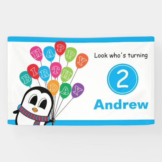 Cute Penguin 3' x 5' Birthday Banner (Horizontaal)