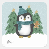 Cute Penguin and Gingerbrood Man Gift Label Sticke (Voorkant)