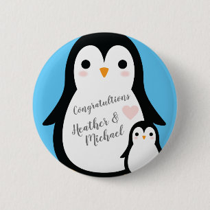 Cute Penguin Baby shower Blue Boy Ronde Button 5,7 Cm