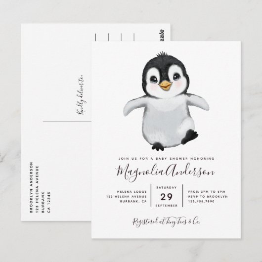 Cute Penguin Baby shower Invitation Briefkaart (Voorkant / Achterkant)