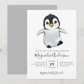 Cute Penguin Baby shower Kaart (Voorkant / Achterkant)