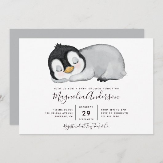 Cute Penguin Baby shower Kaart (Voorkant / Achterkant)