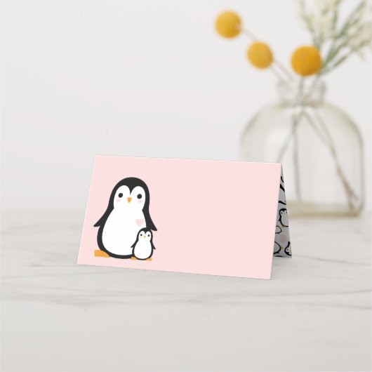Cute Penguin Baby shower Pink Girl (Voorkant)