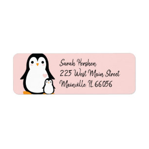 Cute Penguin Baby shower Pink Girl Etiket