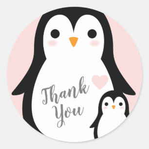 Cute Penguin Baby shower Pink Girl Ronde Sticker