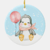 Cute Penguin Baby's eerste kerstroze Keramisch Ornament (Achterkant)