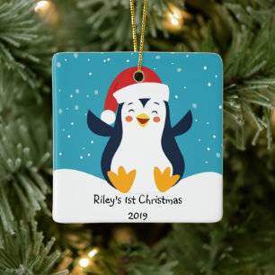 Cute Penguin Baby's eerste kerstversiering Keramisch Ornament
