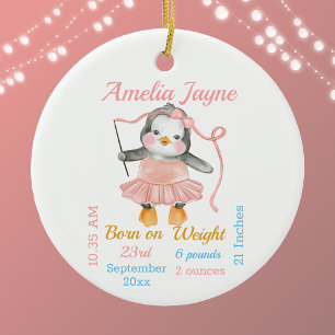 Cute Penguin Ballerina Pink Baby Girl Stats Keramisch Ornament
