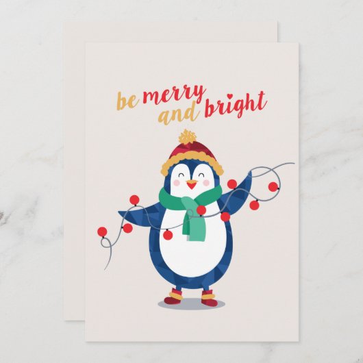 Cute Penguin be Merry and Bright Kerstmis Feestdagenkaart (Voorkant / Achterkant)