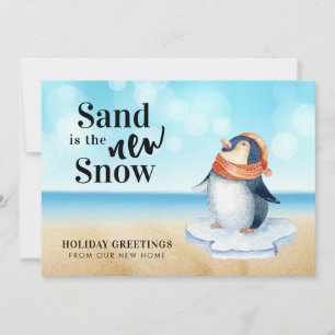 Cute Penguin Beach Scene Holiday Moving Aankondiging