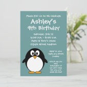 Cute Penguin Birthday Party Invitation Kaart (Staand voorkant)
