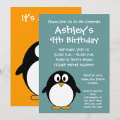 Cute Penguin Birthday Party Invitation Kaart (Voorkant / Achterkant)