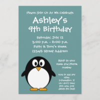 Cute Penguin Birthday Party Invitation