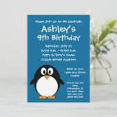 Cute Penguin Birthday Party Invitation Kaart (Staand voorkant)