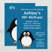 Cute Penguin Birthday Party Invitation Kaart (Voorkant / Achterkant)