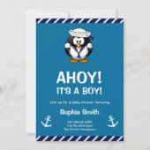 Cute Penguin Blue Baby shower nautique Invitation (Devant)