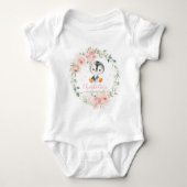 Cute Penguin Blush Floral 1e verjaardag Outfit Romper (Voorkant)