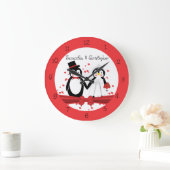 Cute Penguin Bride & Groom Wedding Wall Clock Grote Klok (Huis)