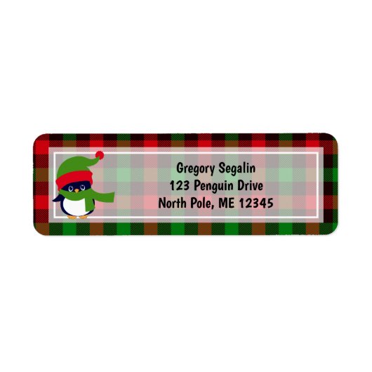 Cute Penguin/Buffalo Pset/Red Green Kerstmis Etiket (Voorkant)