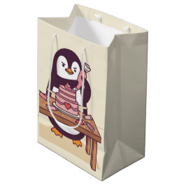 Cute Penguin Cake Decorator Valentine Gift Bag Medium Cadeauzakje
